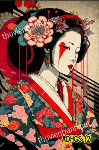 Tranh dán tường hoa cô gái Geisha Nhật Bản-ADHGS-12 - Tranh tường chất lượng cao